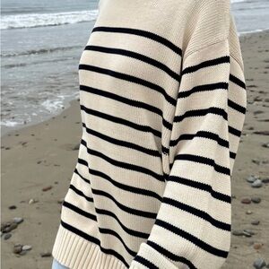 Brandy Melville Striped cream and Black Women's Sweater